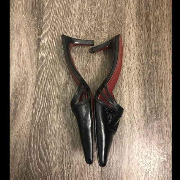 Burberry 90s Vtg Pointed Toe Leather Kitten Heels - Picture 5 of 9